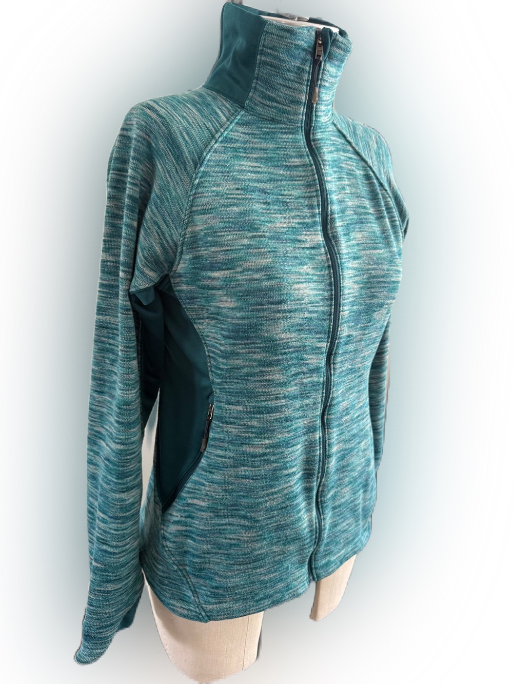 Columbia Women’s Full Zip Up Funnel Neck Green Space Dyed Sweatshirt. Size Small